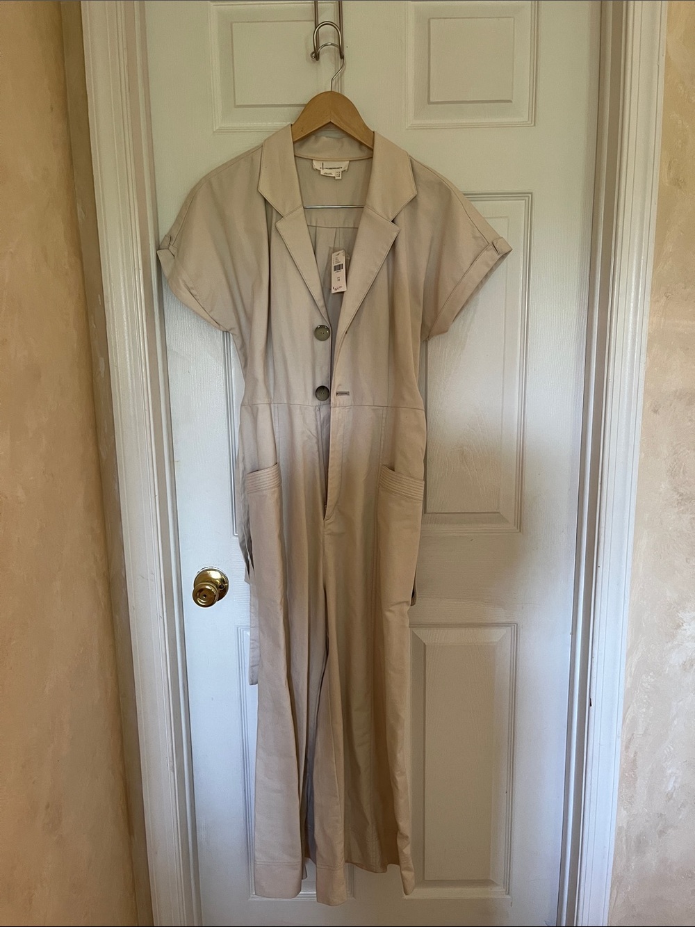 Anthropologie cropped wide leg cream jumpsuit. Size 10.